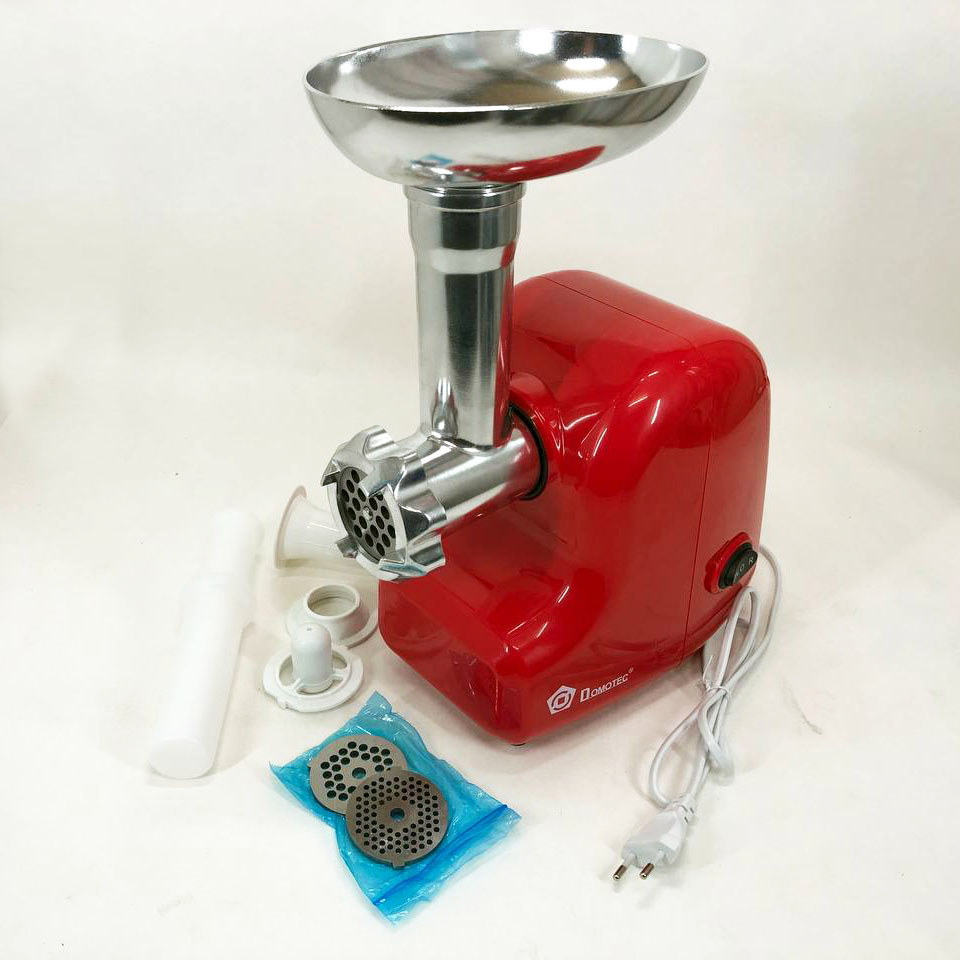 Кухонная электрическая мясорубка Domotec MS 2017 с реверсом 1500 W, мясорубка для шинковки. Цвет: красный