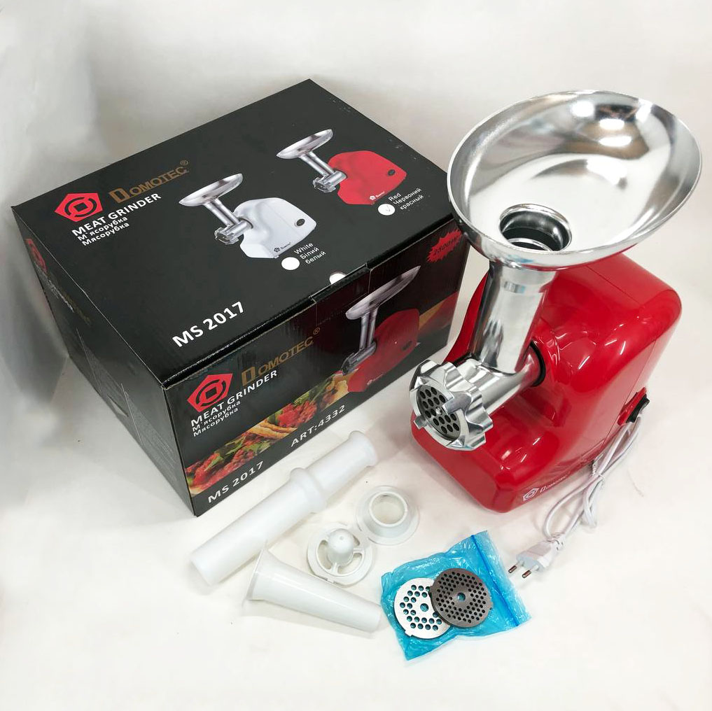 Кухонная электрическая мясорубка Domotec MS 2017 с реверсом 1500 W, мясорубка для шинковки. Цвет: красный