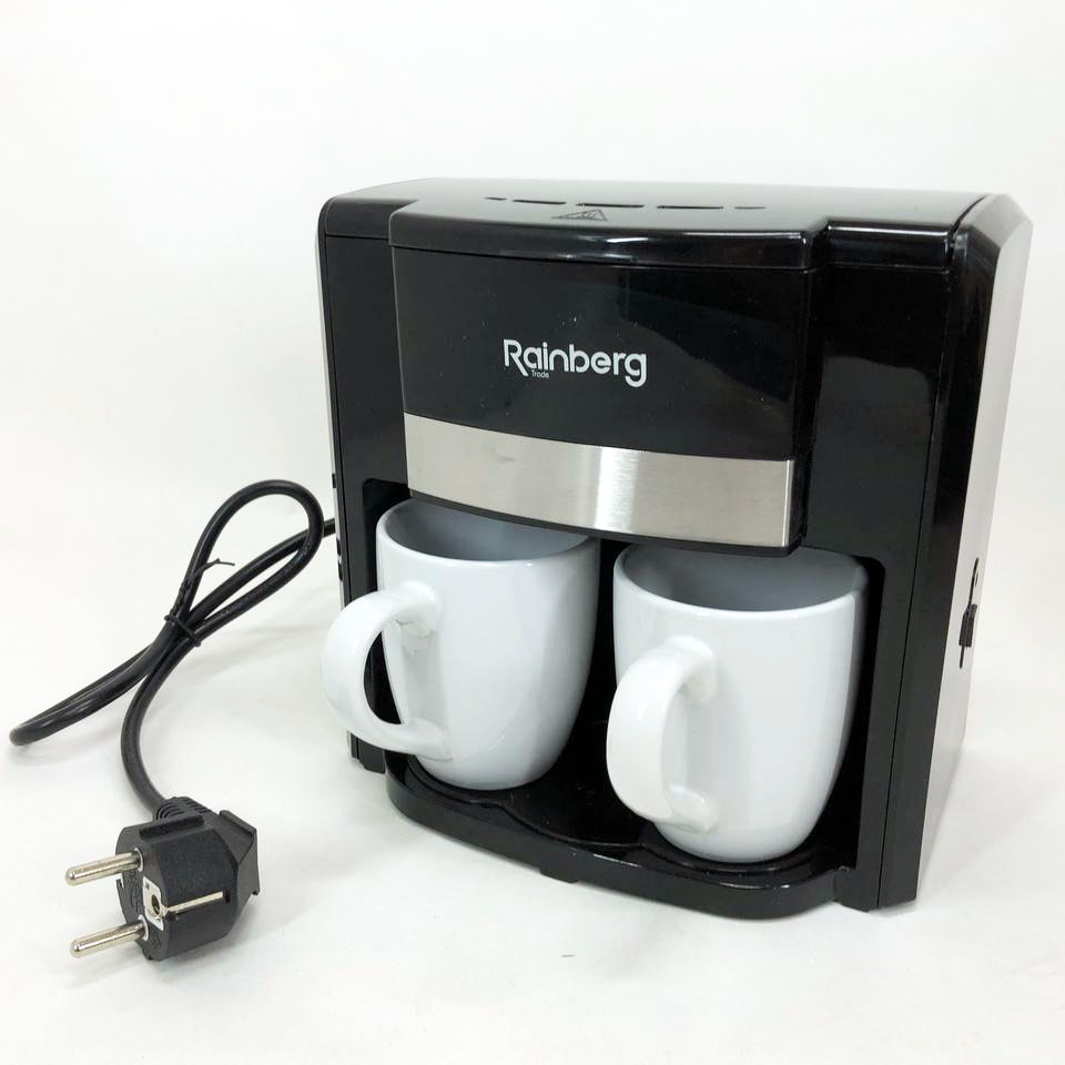 Кофеварка капельная Rainberg RB-613 (0,3 л, 500 Вт) с двумя керамическими чашками, маленькая кофемашина