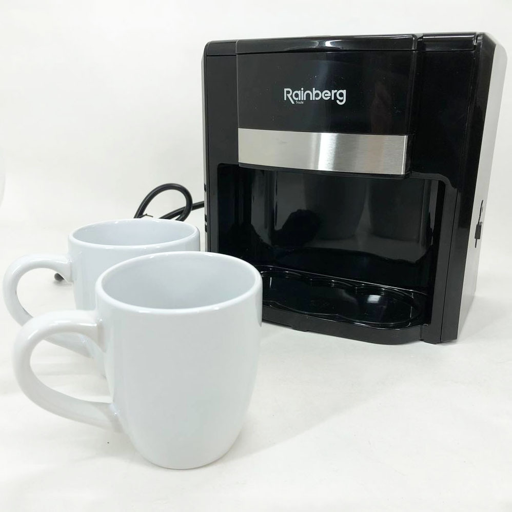 Кофеварка капельная Rainberg RB-613 (0,3 л, 500 Вт) с двумя керамическими чашками, маленькая кофемашина