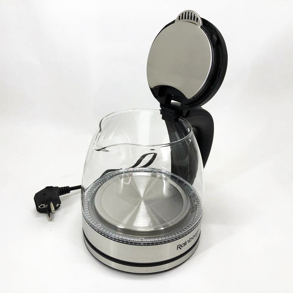 Электрочайник стеклянный Rainberg RB-2251  - 1л, стильный электрический чайник, бесшумный чайник