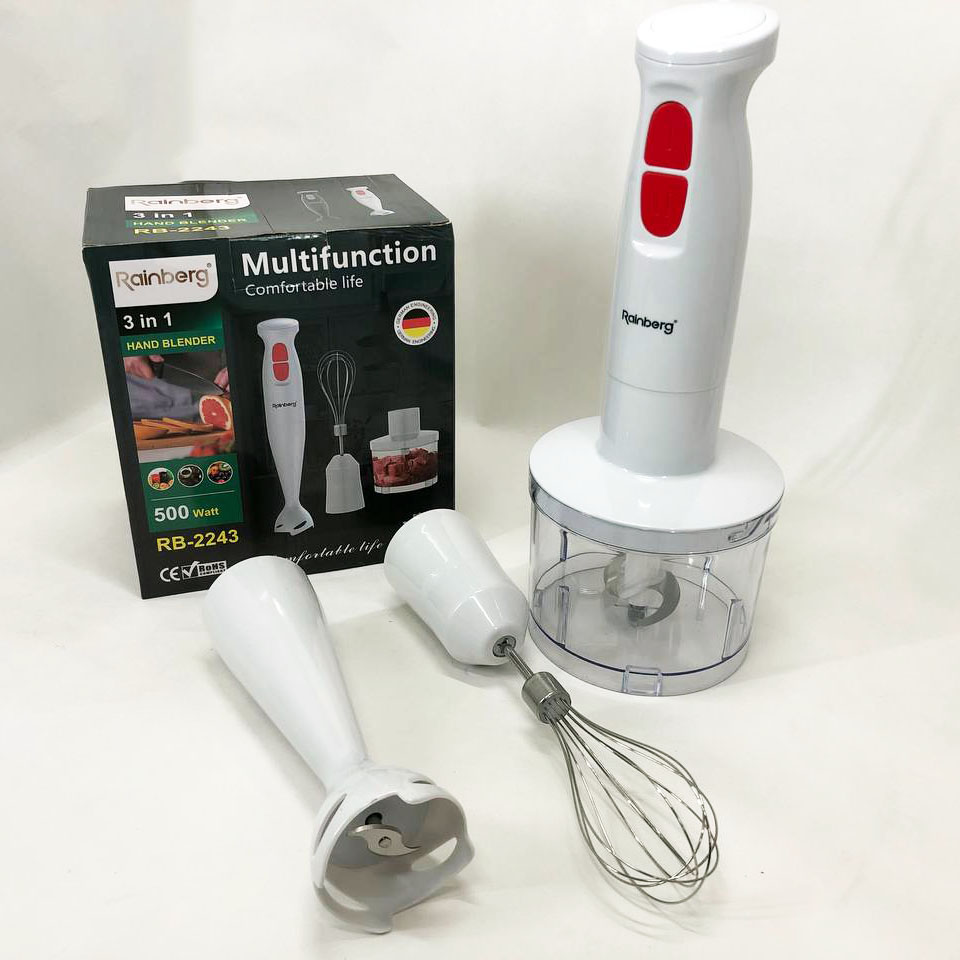 Блендер 3в1 Rainberg RB-2243 500W погружной блендер измельчитель для молочных коктейлей. Цвет: белый
