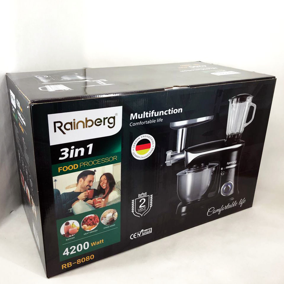 Многофункциональный кухонный комбайн Rainberg RB-8080 Тестомес, Мясорубка, Блендер, Мощный блендер