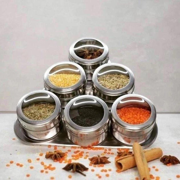 Набор емкостей для специй MAG-745 с подставкой на магнитах, баночки для специй 6 шт