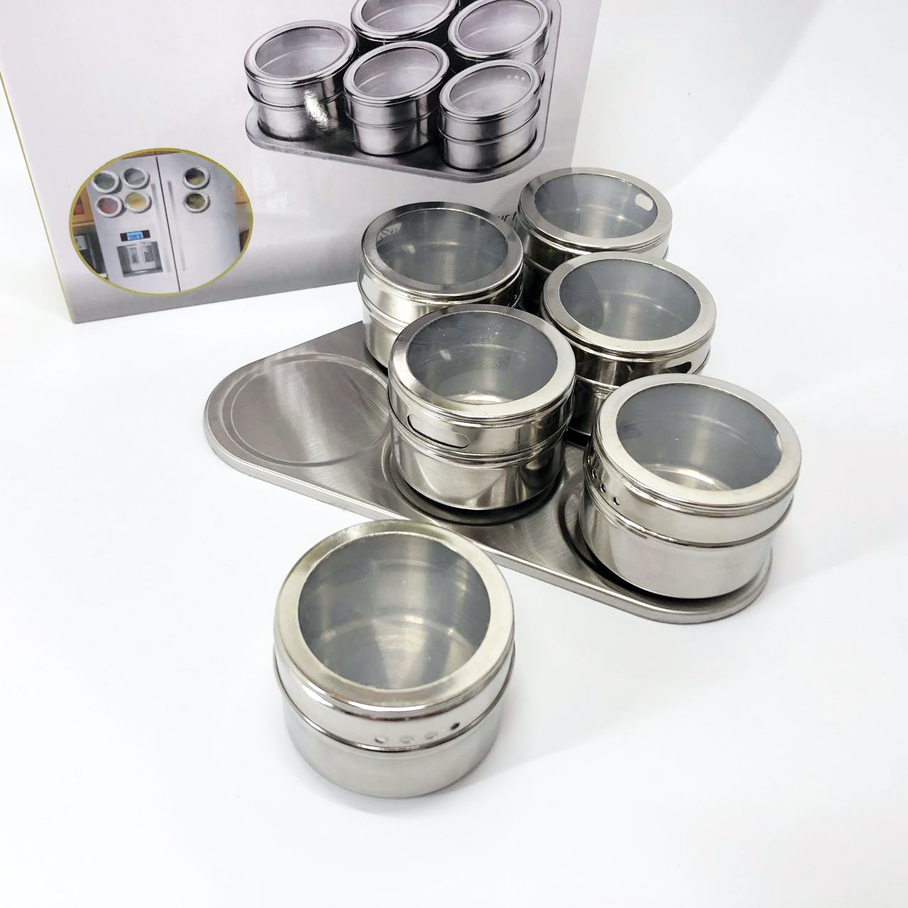 Набор емкостей для специй MAG-745 с подставкой на магнитах, баночки для специй 6 шт