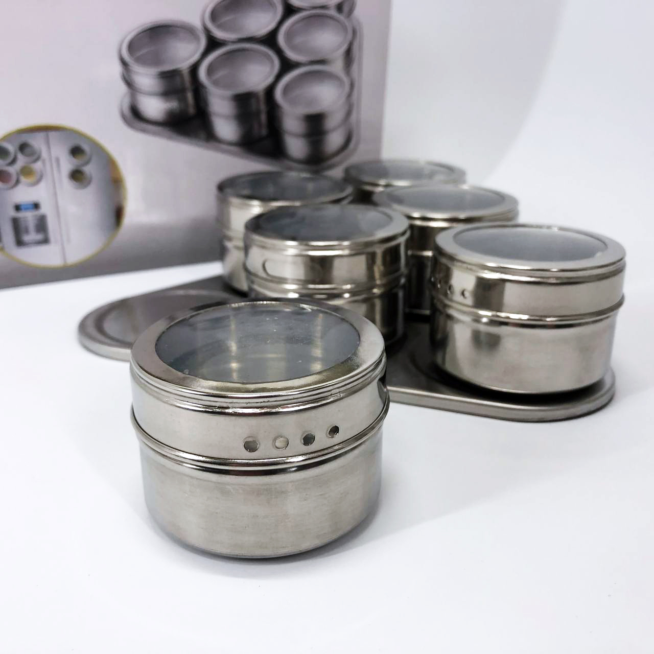 Набор емкостей для специй MAG-745 с подставкой на магнитах, баночки для специй 6 шт