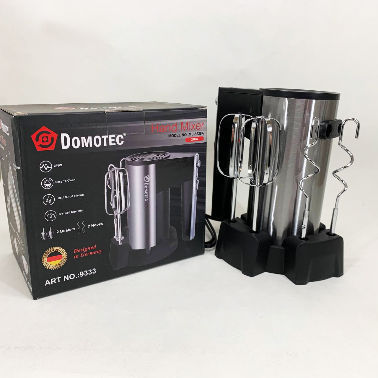 Миксер ручной DOMOTEC R6629A, 800W, 5 скоростей, с двумя насадками