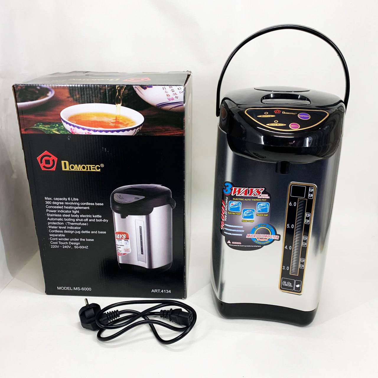 Термопот чайник-термос 6 л Domotec MS-6000, Мощный термопот с теплоизоляцией 3 режима работы