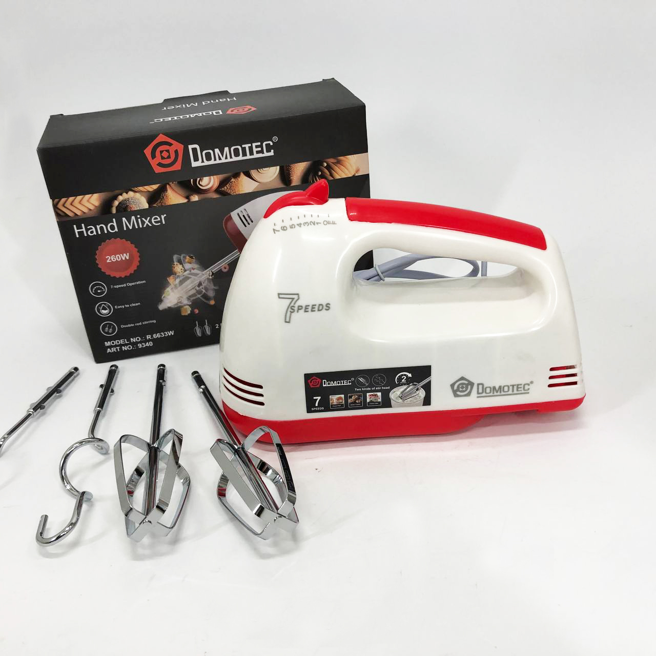 Миксер DOMOTEC R6633W 260 Вт, Простой ручной миксер, Миксер удобный ручной, Миксер блендер ручной