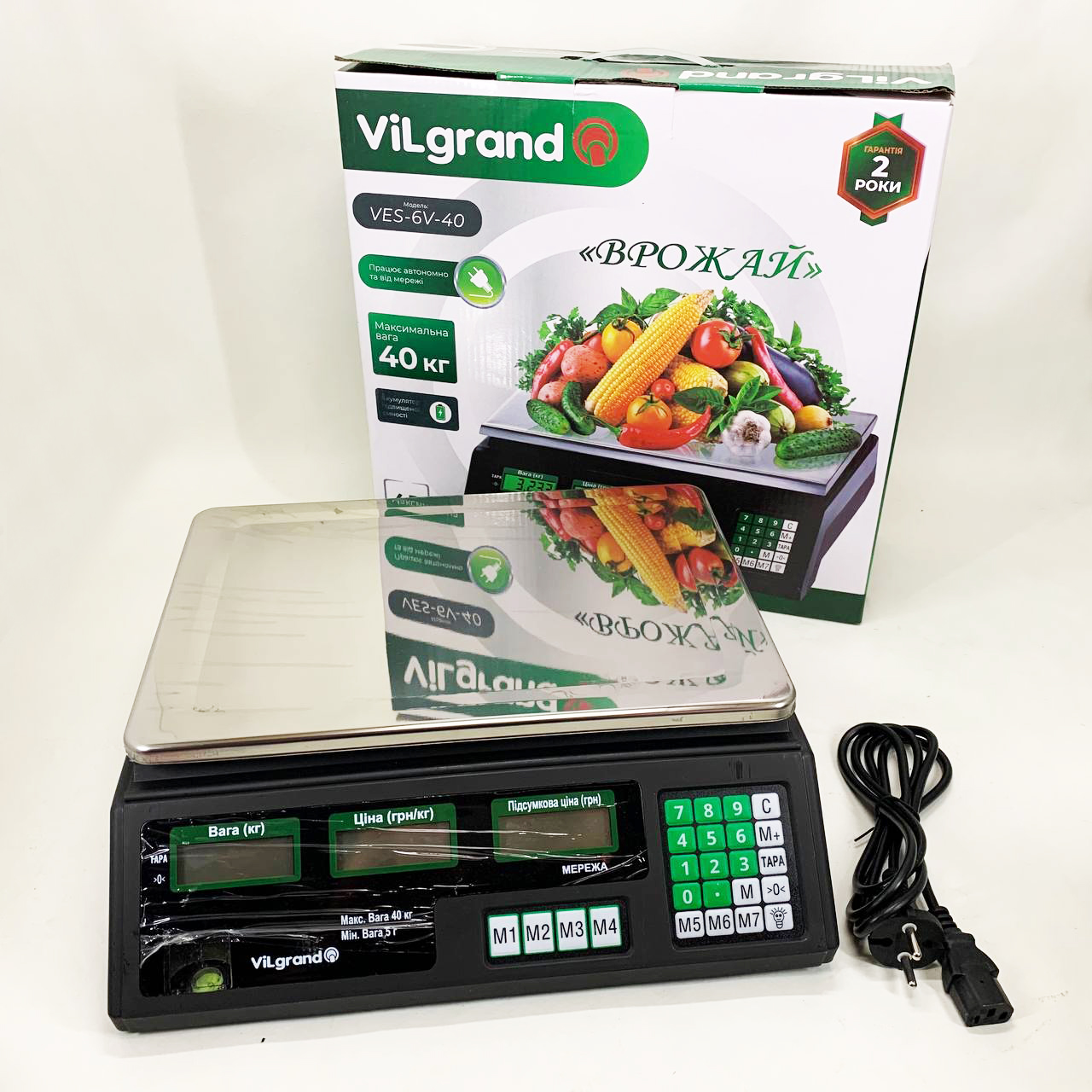 Весы торговые ViLgrand VES-6V-40 40 кг с калькулятором и аккумулятором