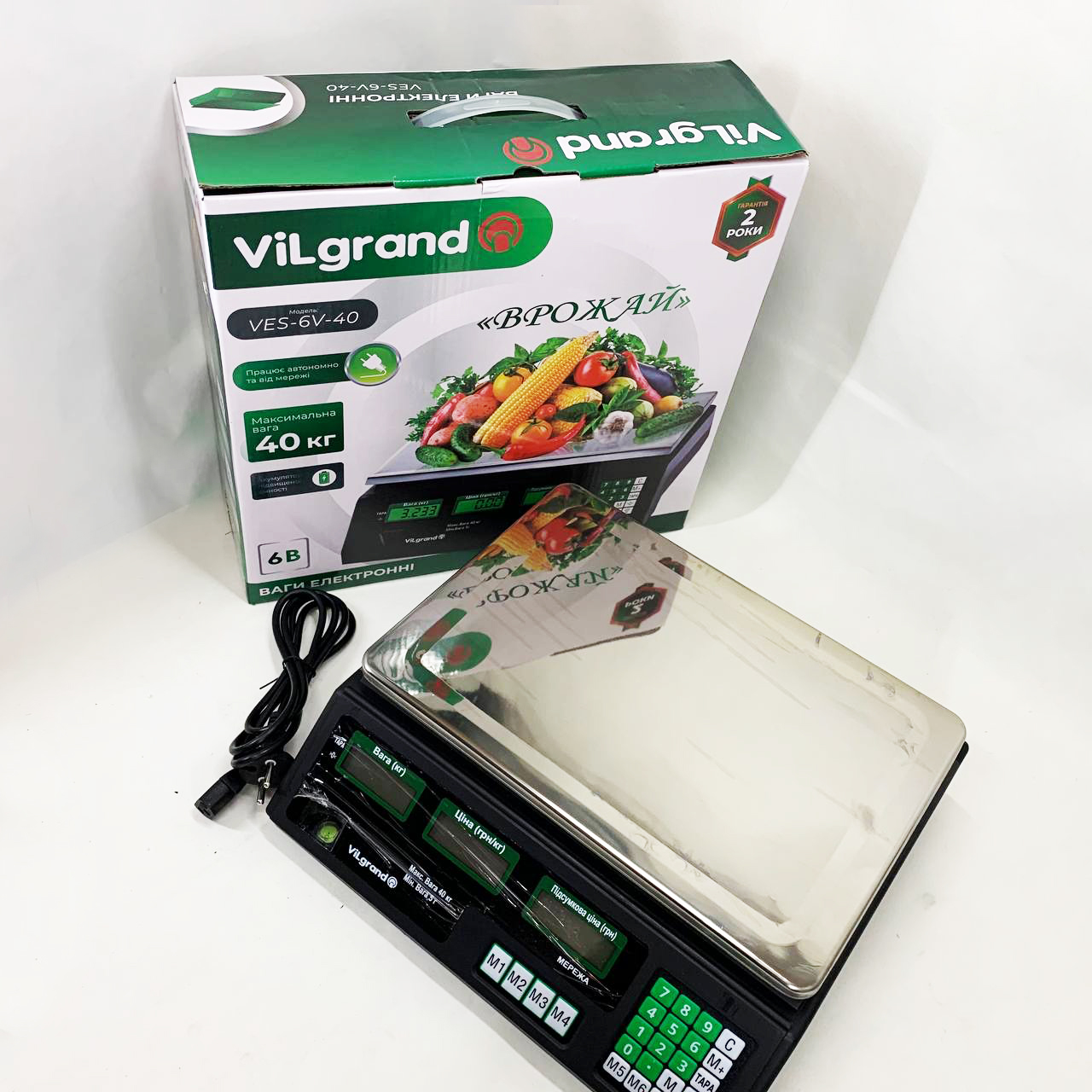 Весы торговые ViLgrand VES-6V-40 40 кг с калькулятором и аккумулятором