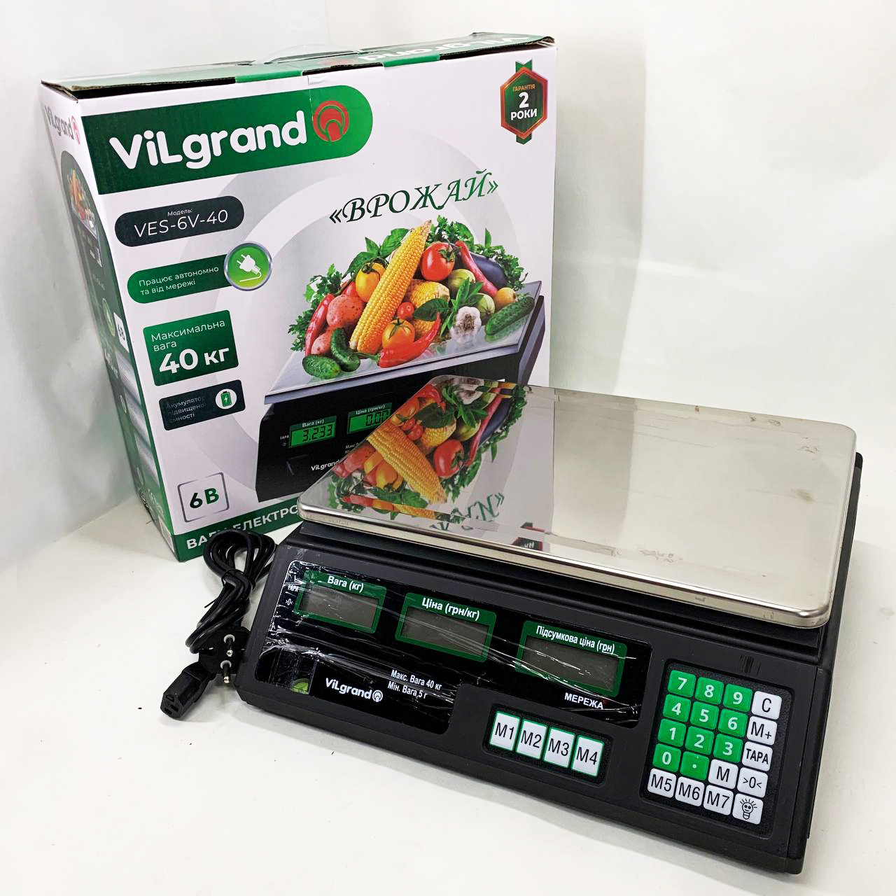 Весы торговые ViLgrand VES-6V-40 40 кг с калькулятором и аккумулятором