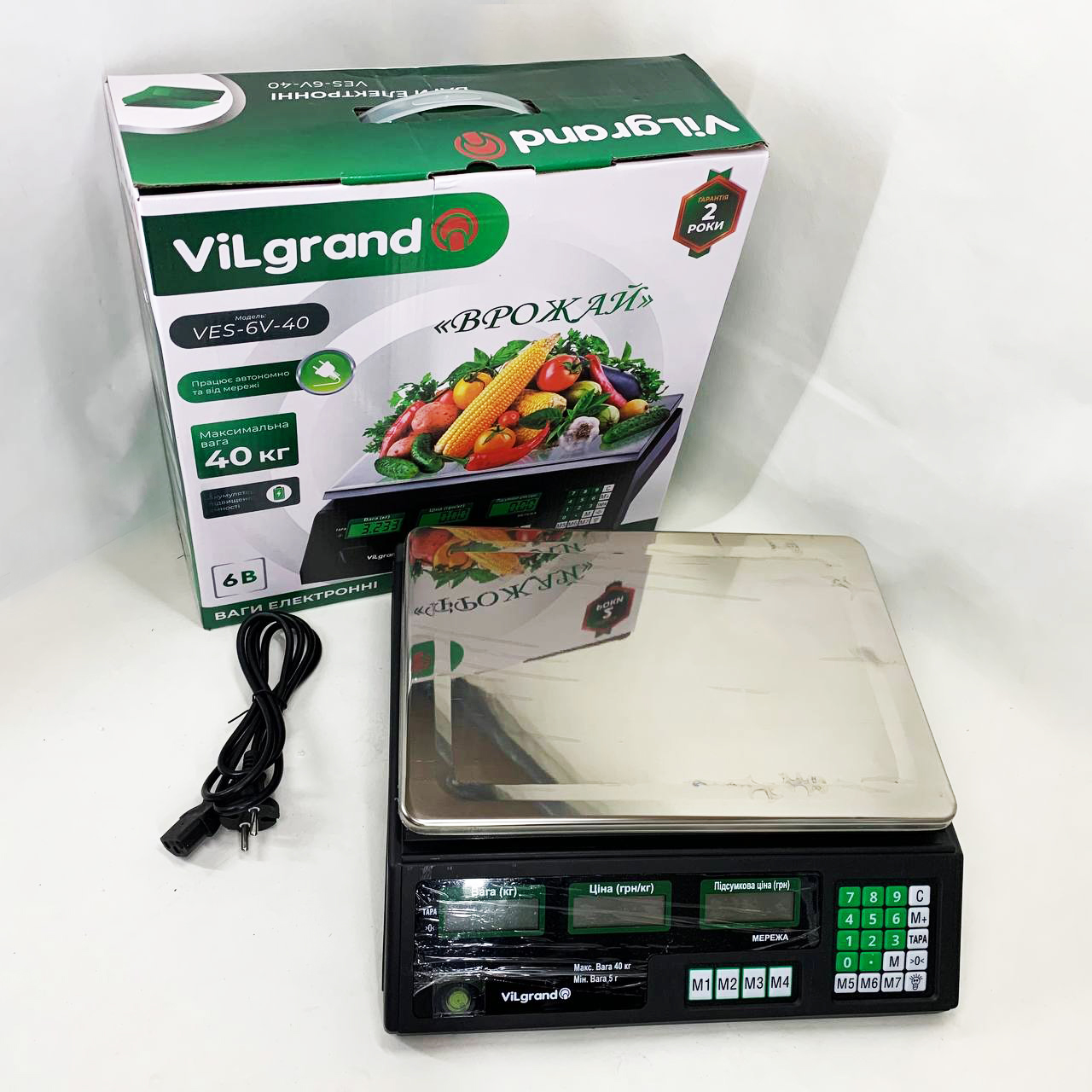 Весы торговые ViLgrand VES-6V-40 40 кг с калькулятором и аккумулятором