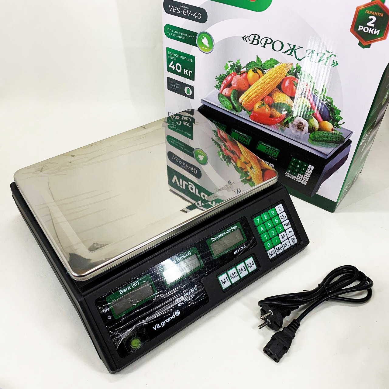 Весы торговые ViLgrand VES-6V-40 40 кг с калькулятором и аккумулятором