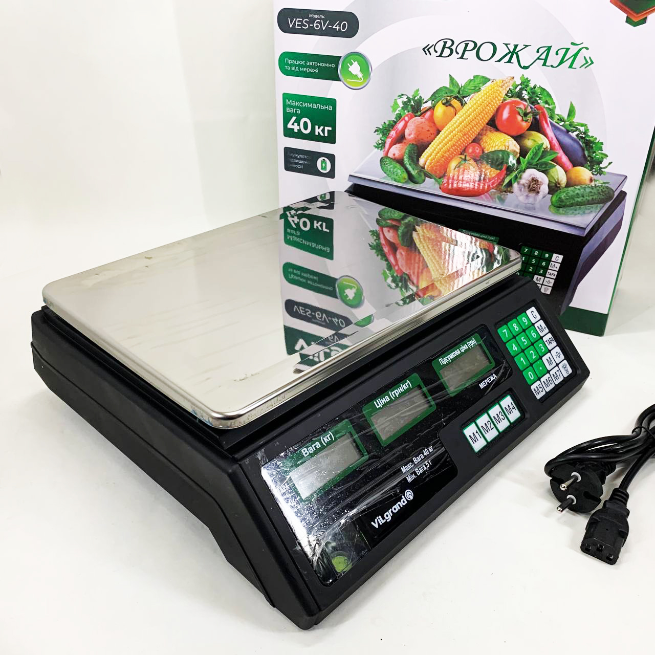 Весы торговые ViLgrand VES-6V-40 40 кг с калькулятором и аккумулятором