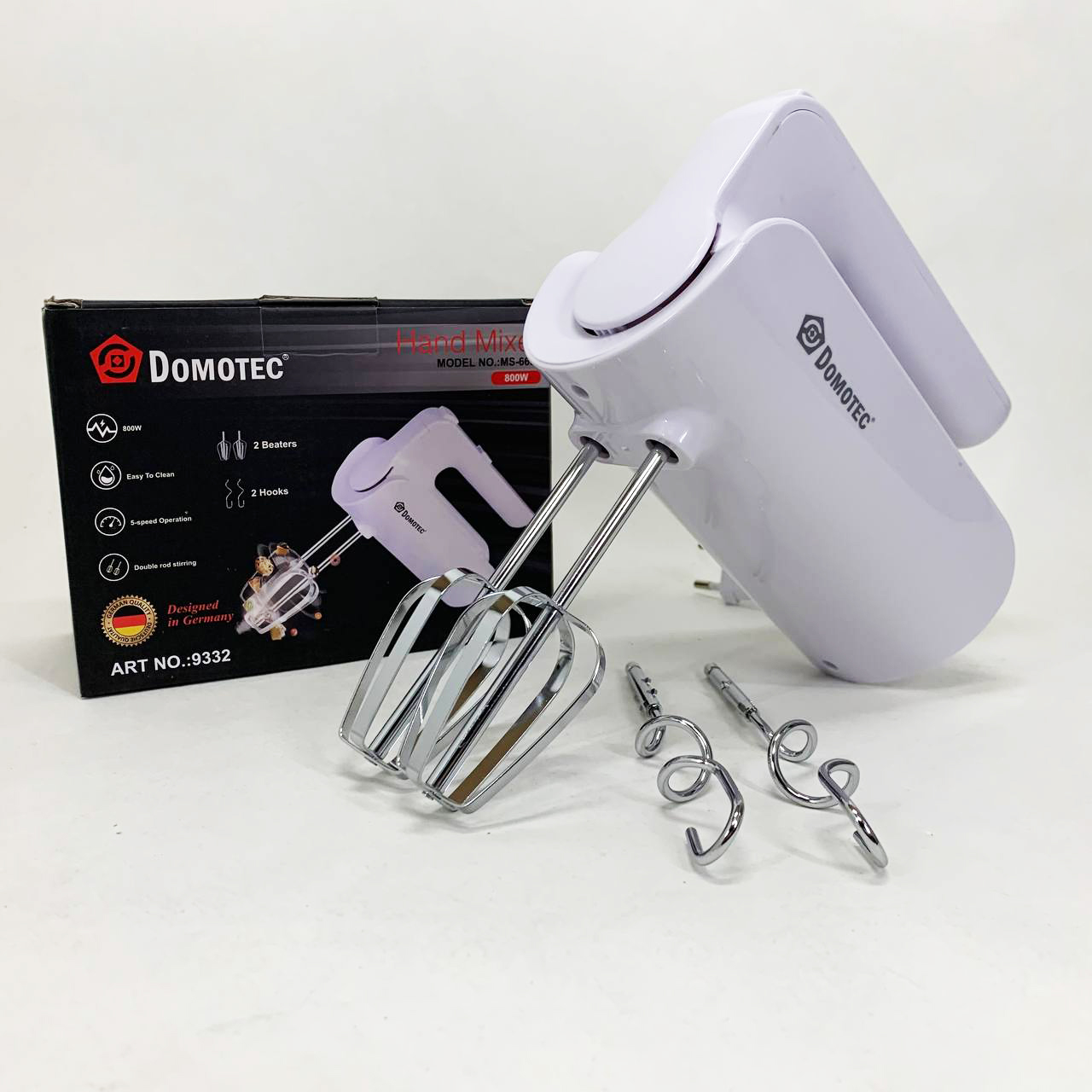 Ручной миксер Domotec R.6653W кухонный миксер с насадками 5 скоростей 800 Вт белый