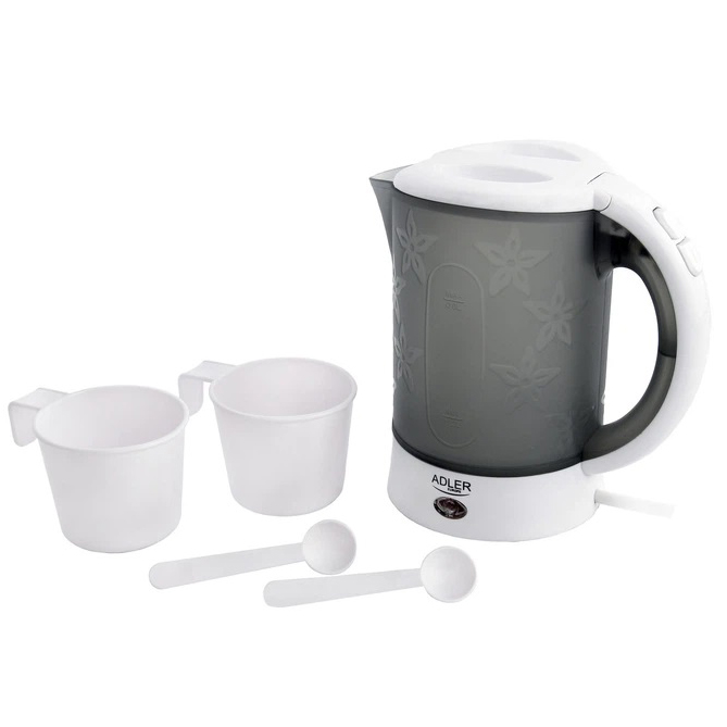 Электрочайник чайник с чашками и ложечками набор в дорогу Adler AD 1268 0.6Л 600Вт