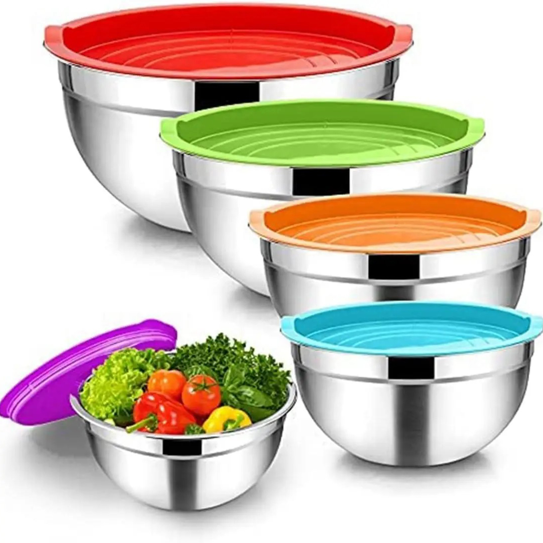 Набор металлической миски с крышкой из нержавеющей стали 5 штук для кухни природы миски емкости