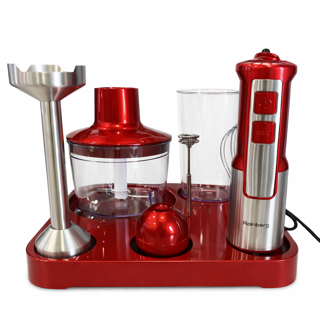 Многофункциональный блендер 6в1 Rainberg RB-2293 1200Вт кухонный измельчитель ручной блендер миксер Red