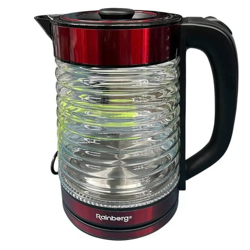 Электрочайник Rainberg RB-2312 стеклянный дисковый чайник 2.2л 2200Вт Red