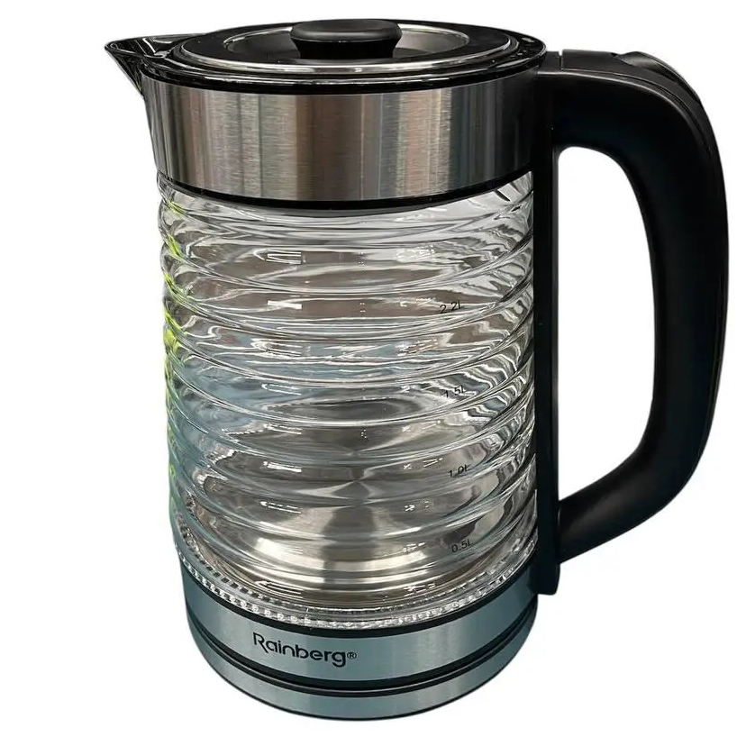 Электрочайник Rainberg RB-2312 стеклянный дисковый чайник 2.2л 2200Вт Silver