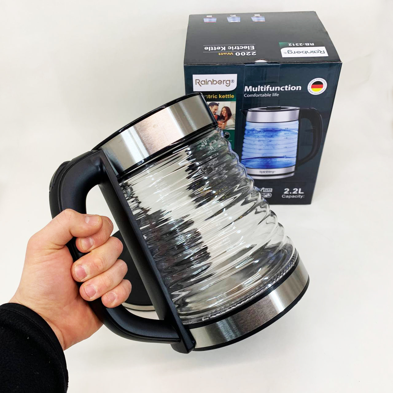 Электрочайник Rainberg RB-2312 стеклянный дисковый чайник 2.2л 2200Вт Silver