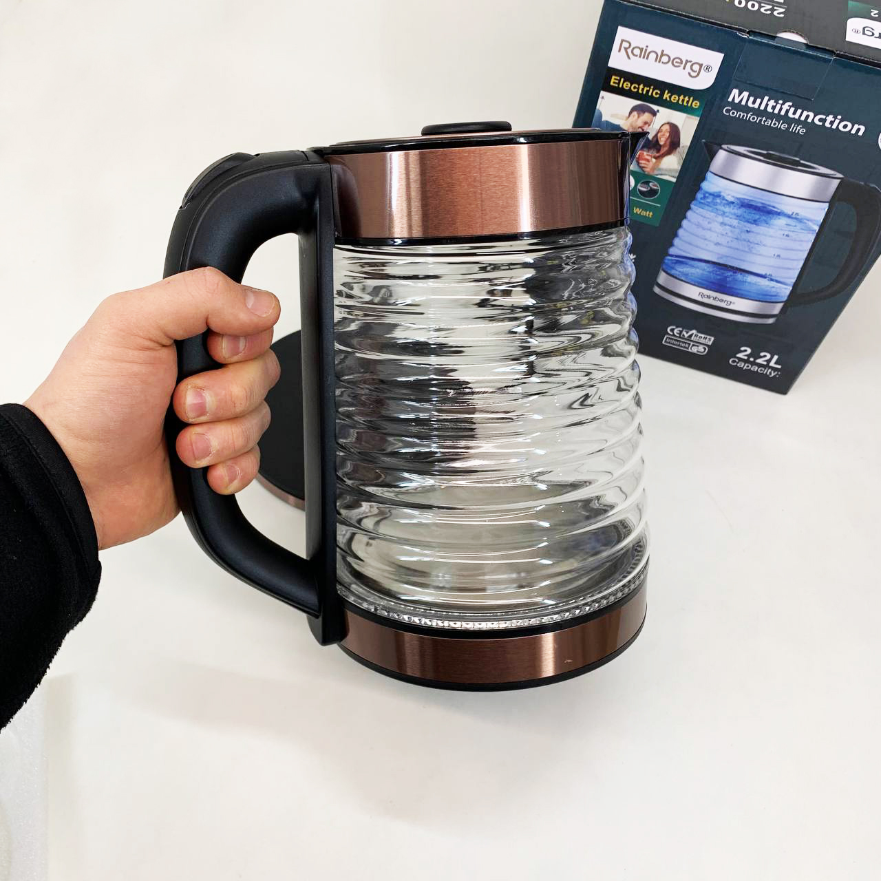 Электрочайник Rainberg RB-2312 стеклянный дисковый чайник 2.2л 2200Вт Brown