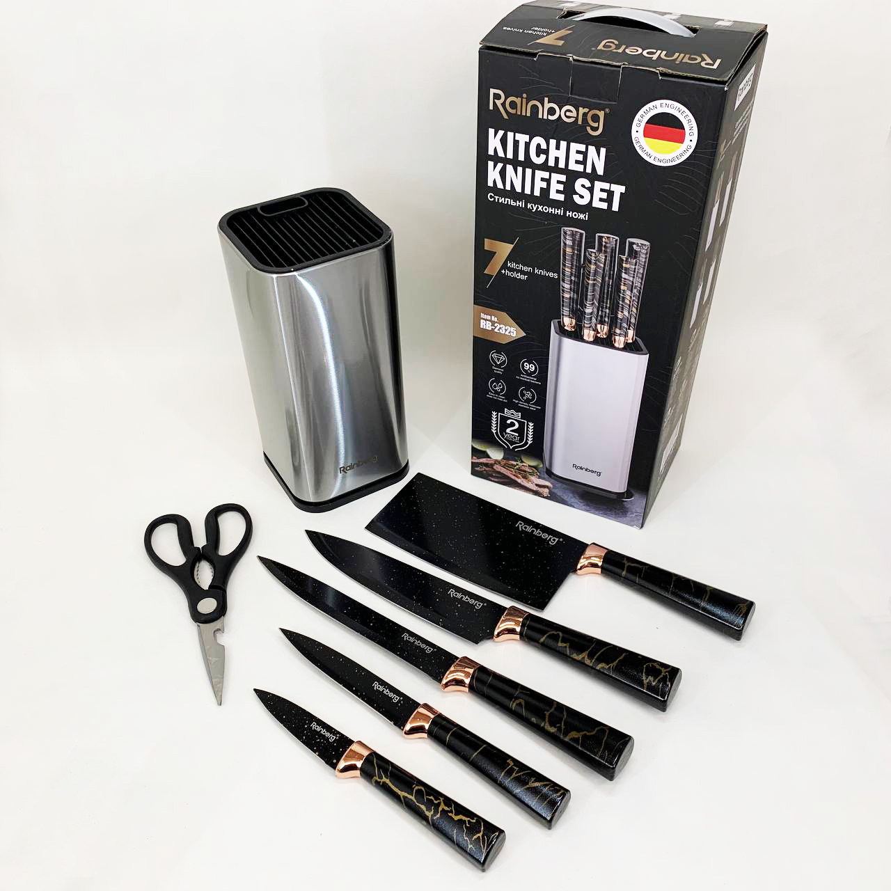 Набор ножей из нержавеющей стали с основанием Rainberg RB-2325 Black