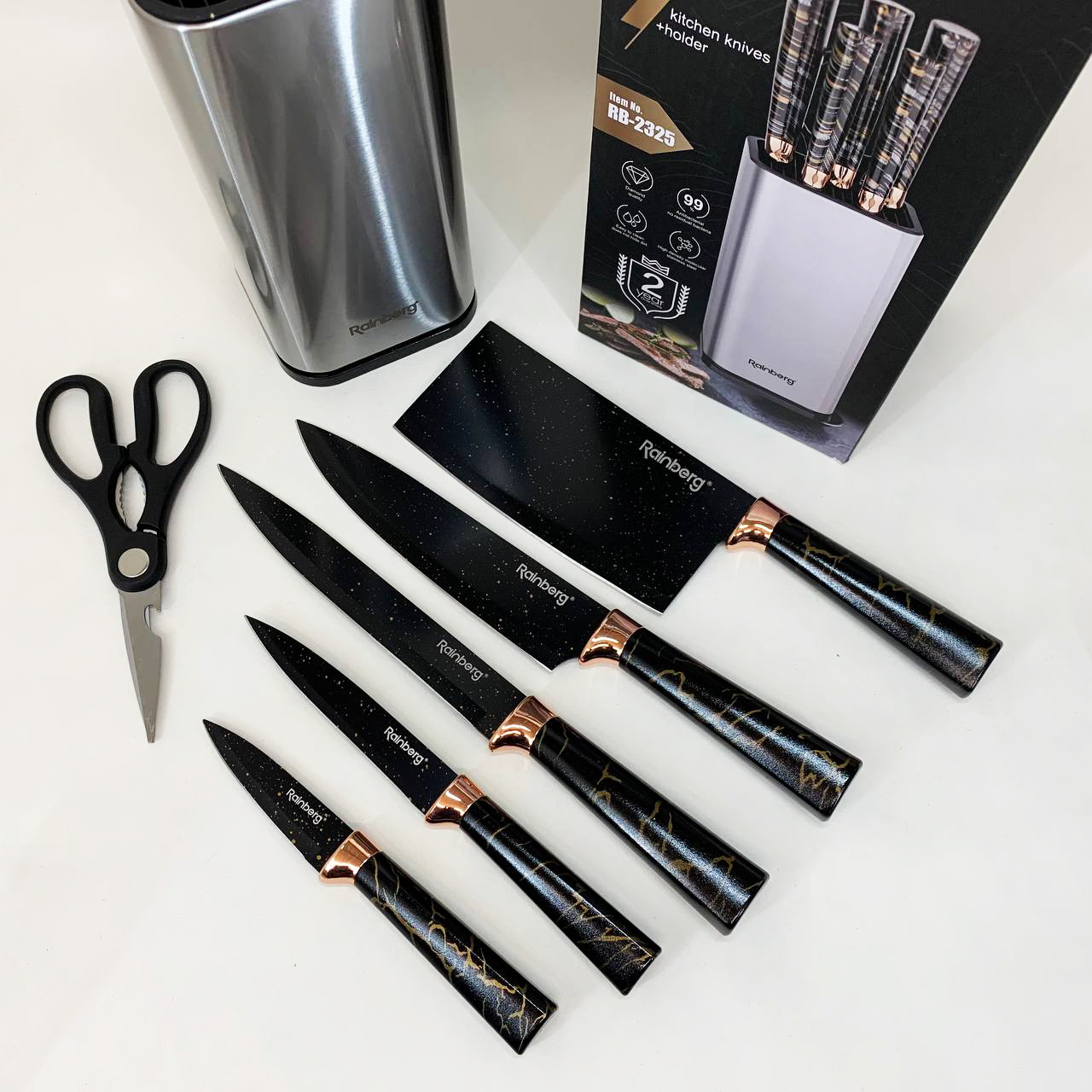 Набор ножей из нержавеющей стали с основанием Rainberg RB-2325 Black