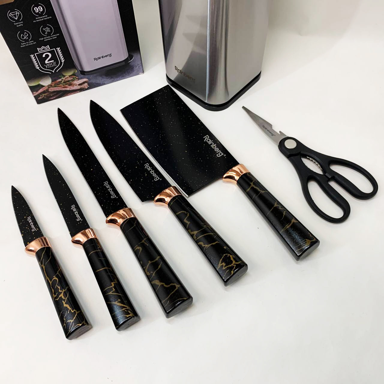 Набор ножей из нержавеющей стали с основанием Rainberg RB-2325 Black