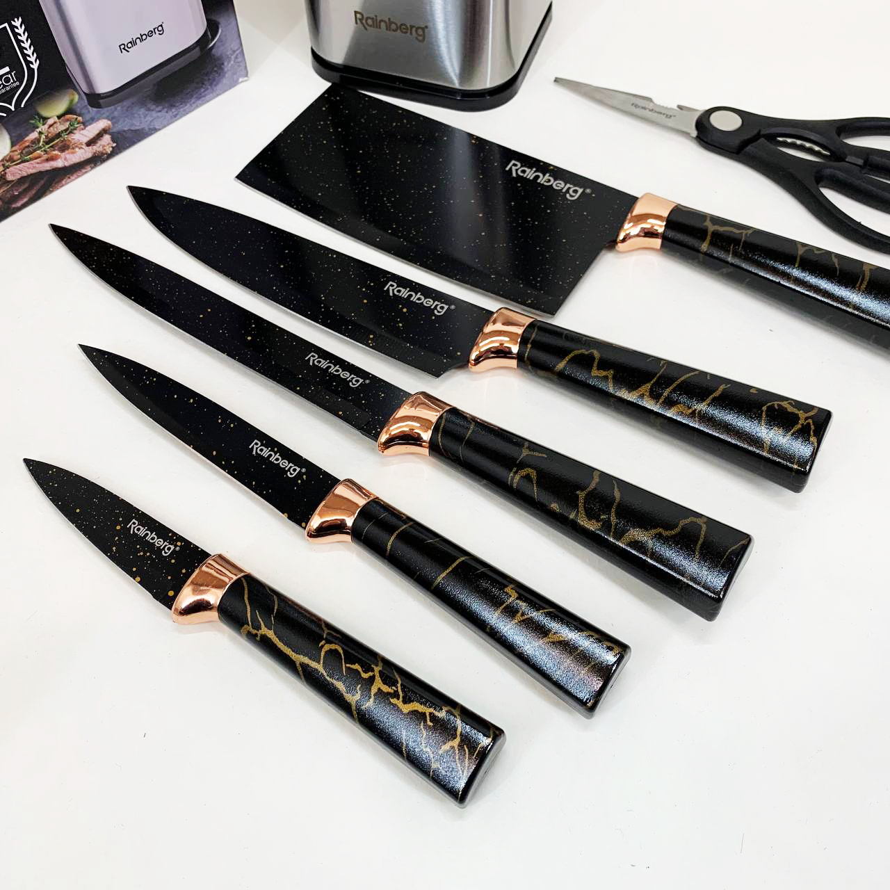 Набор ножей из нержавеющей стали с основанием Rainberg RB-2325 Black