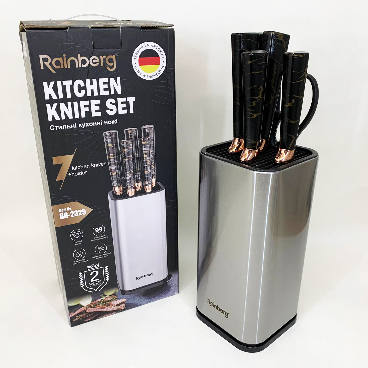 Набор ножей из нержавеющей стали с основанием Rainberg RB-2325 Black