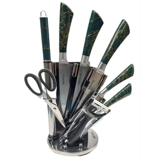 Набор кухонных ножей Rainberg RB-2499 8 предметов на вращающейся подставке Green