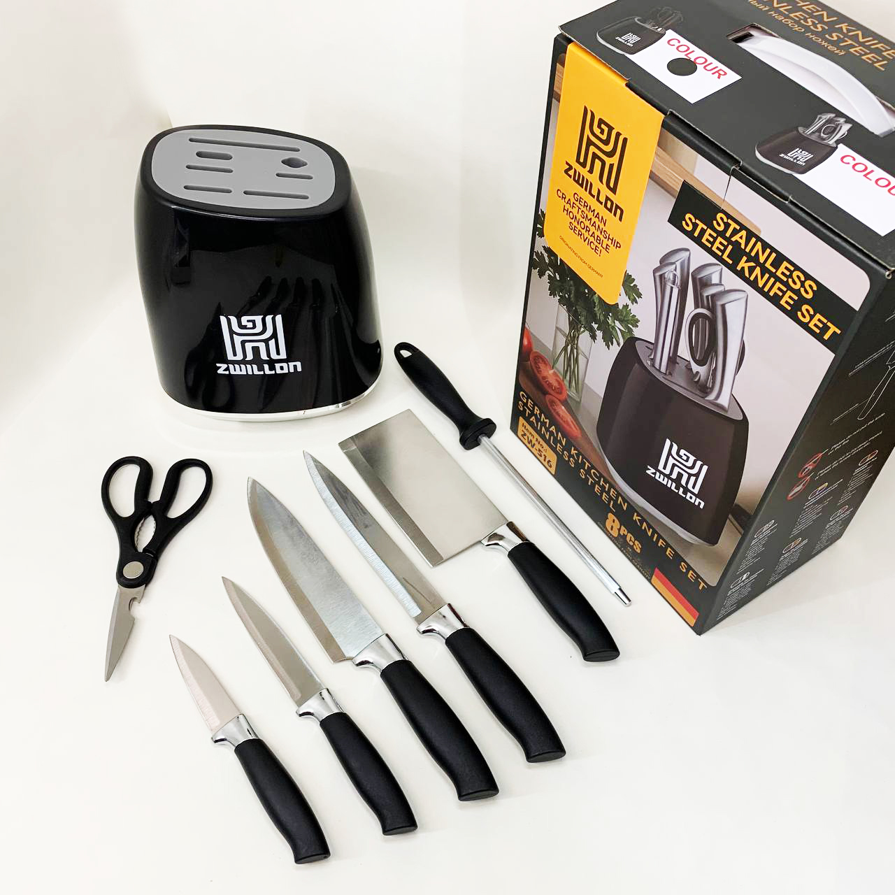 Набор ножей из нержавеющей стали с основанием Rainberg RB-2330 Black