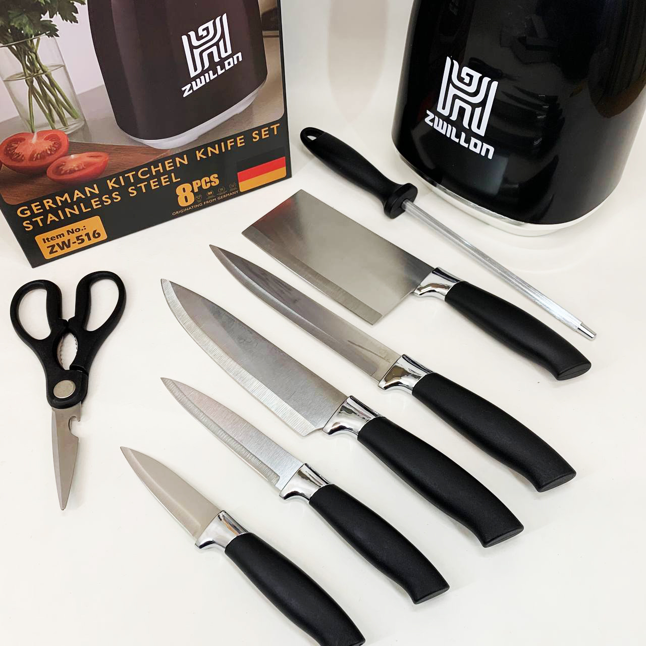 Набор ножей из нержавеющей стали с основанием Rainberg RB-2330 Black