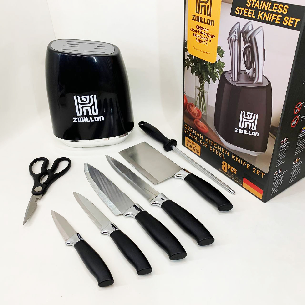 Набор ножей из нержавеющей стали с основанием Rainberg RB-2330 Black