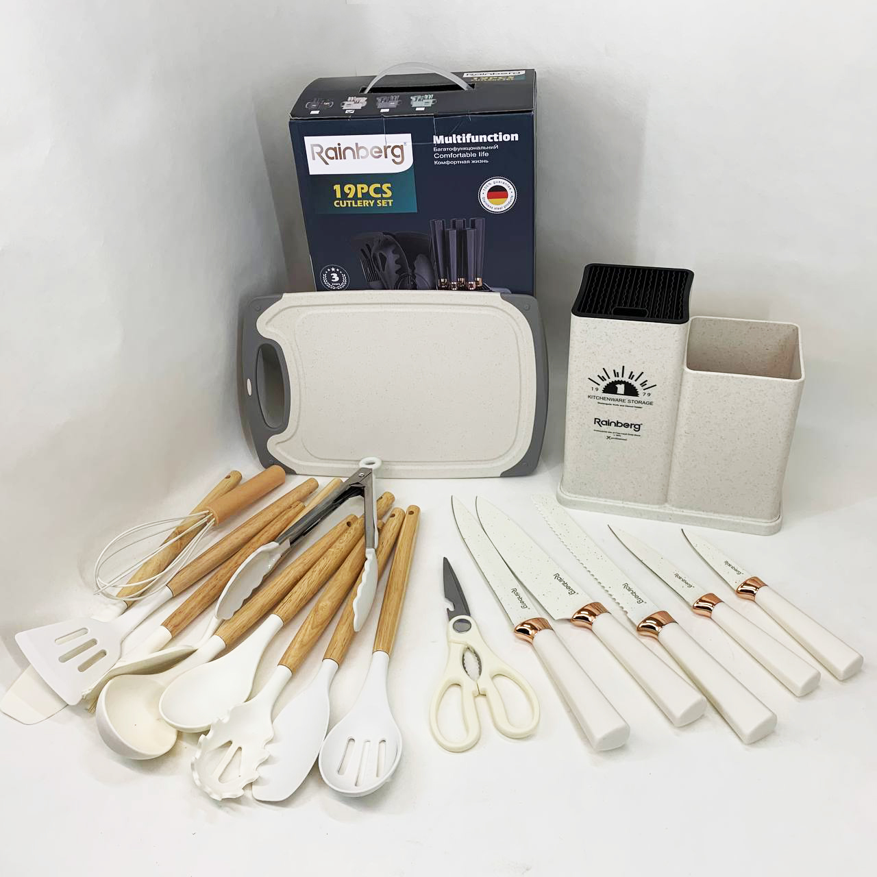 Набор кухонных принадлежностей на подставке Rainberg RB-2289 White
