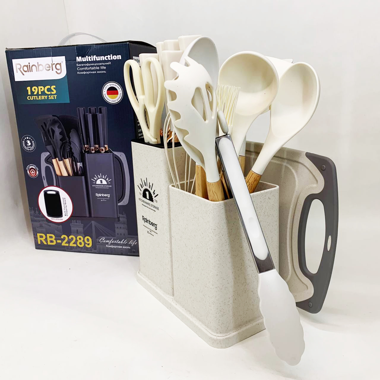 Набор кухонных принадлежностей на подставке Rainberg RB-2289 White