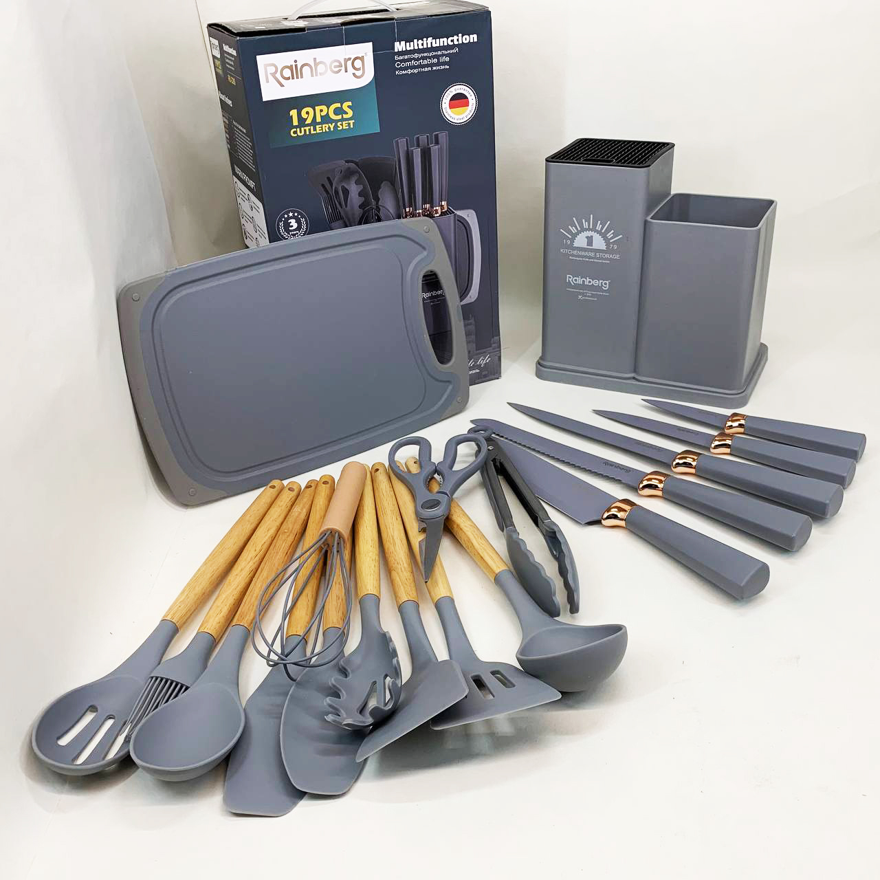 Набор кухонных принадлежностей на подставке Rainberg RB-2289 Gray
