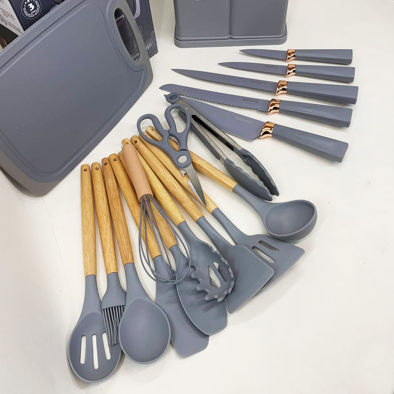 Набор кухонных принадлежностей на подставке Rainberg RB-2289 Gray