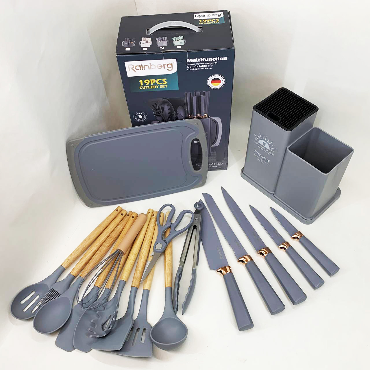 Набор кухонных принадлежностей на подставке Rainberg RB-2289 Gray