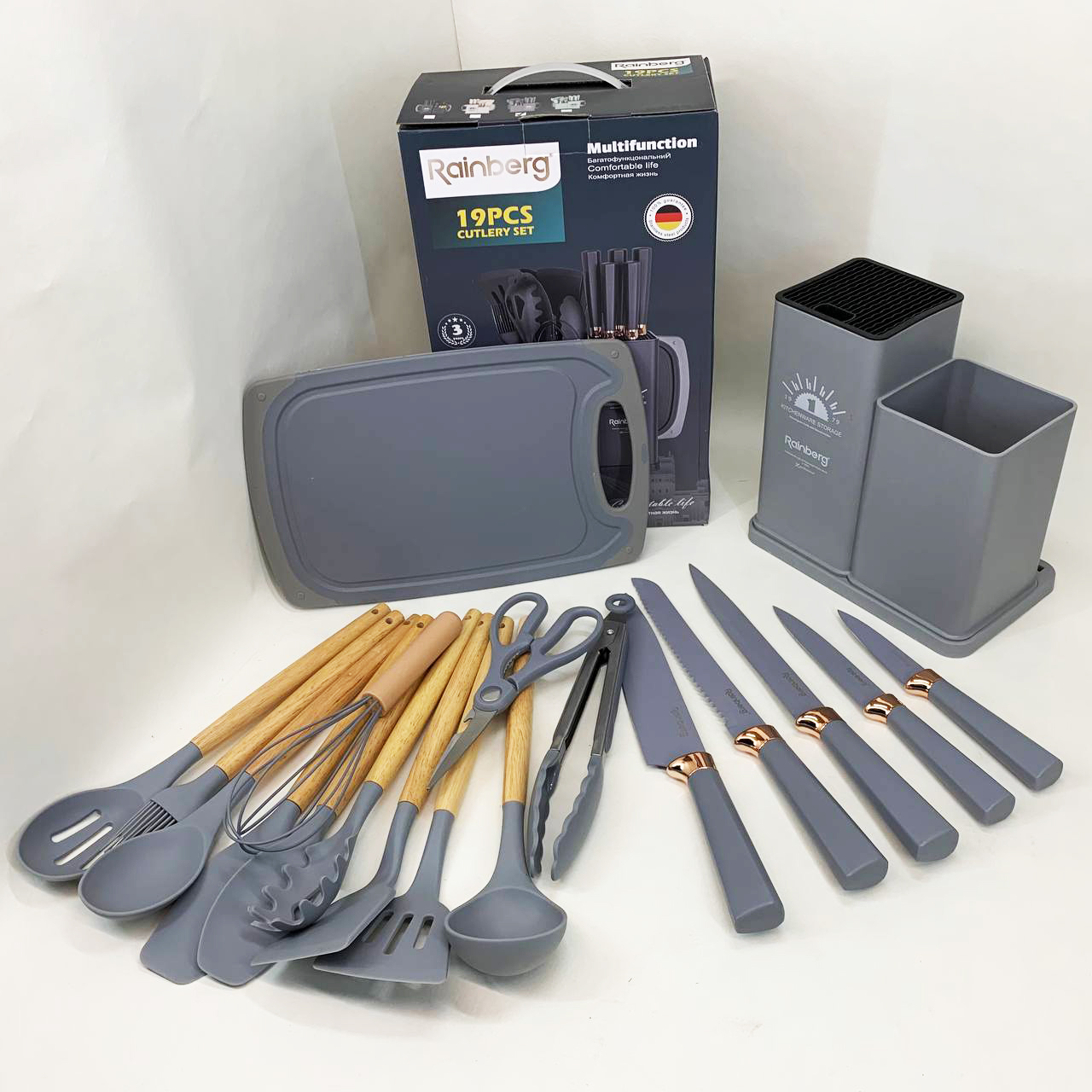 Набор кухонных принадлежностей на подставке Rainberg RB-2289 Gray