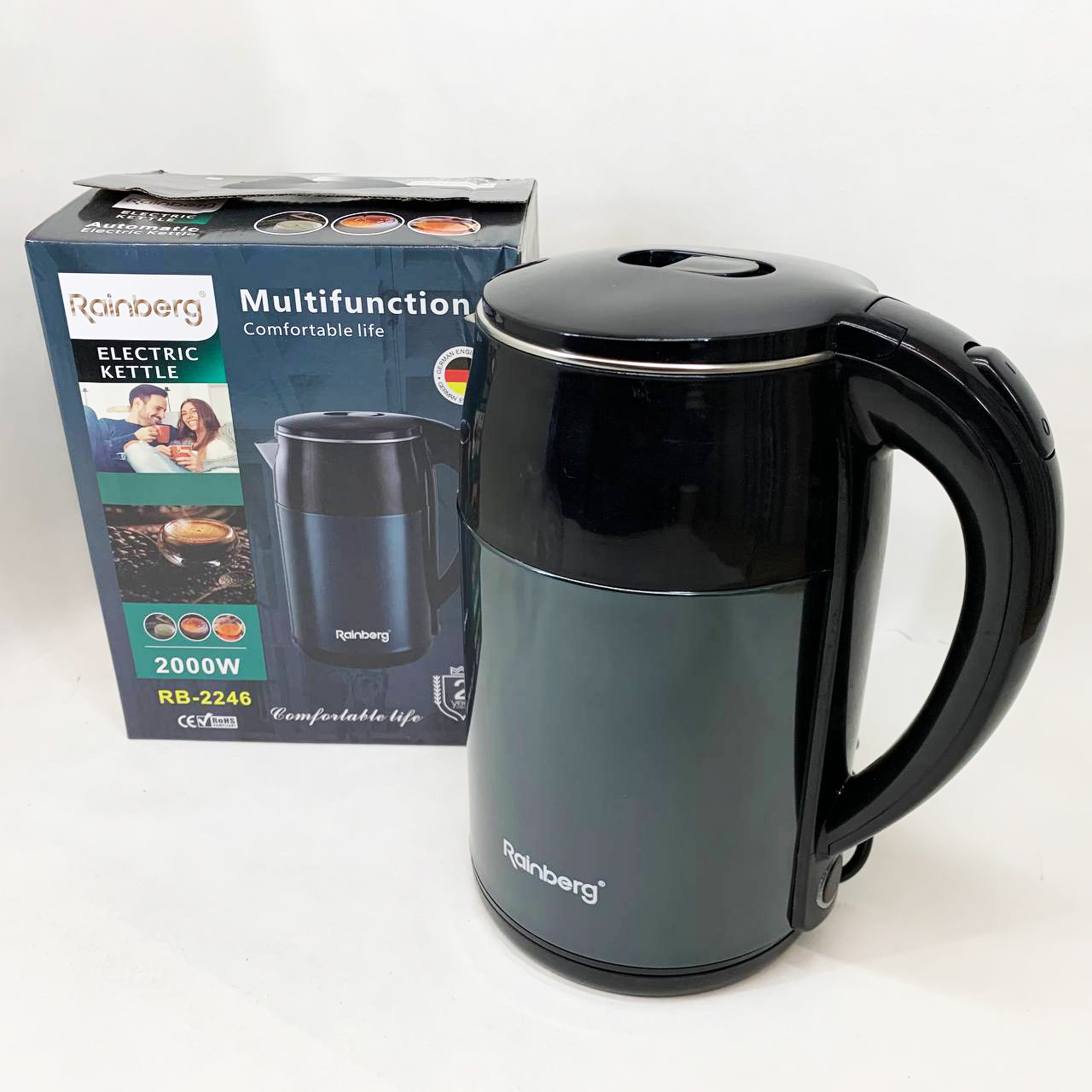 Чайник электрический Rainberg RB-2246 из нержавеющей стали 2000 Вт 2л, хороший электрический чайник Blue