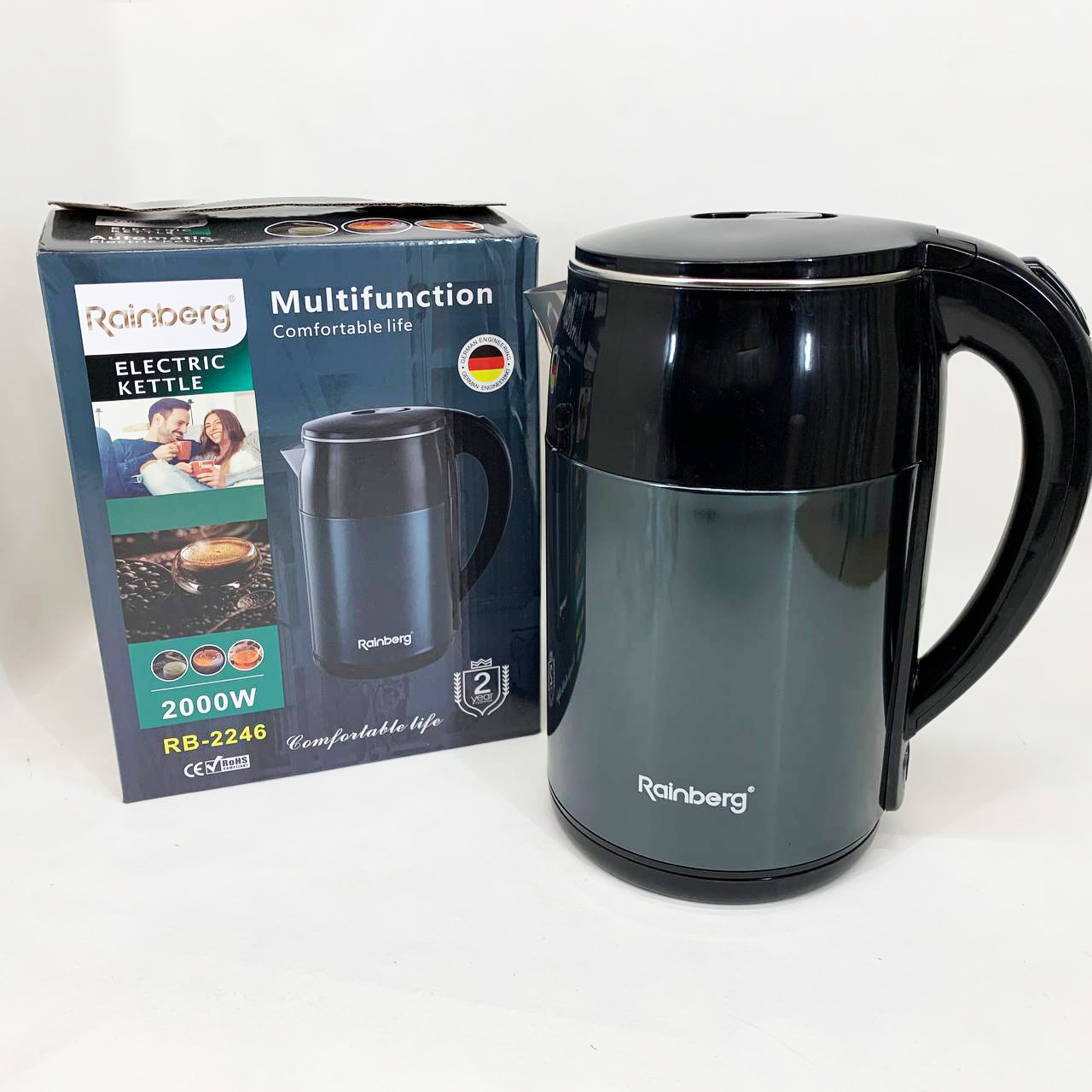 Чайник электрический Rainberg RB-2246 из нержавеющей стали 2000 Вт 2л, хороший электрический чайник Blue