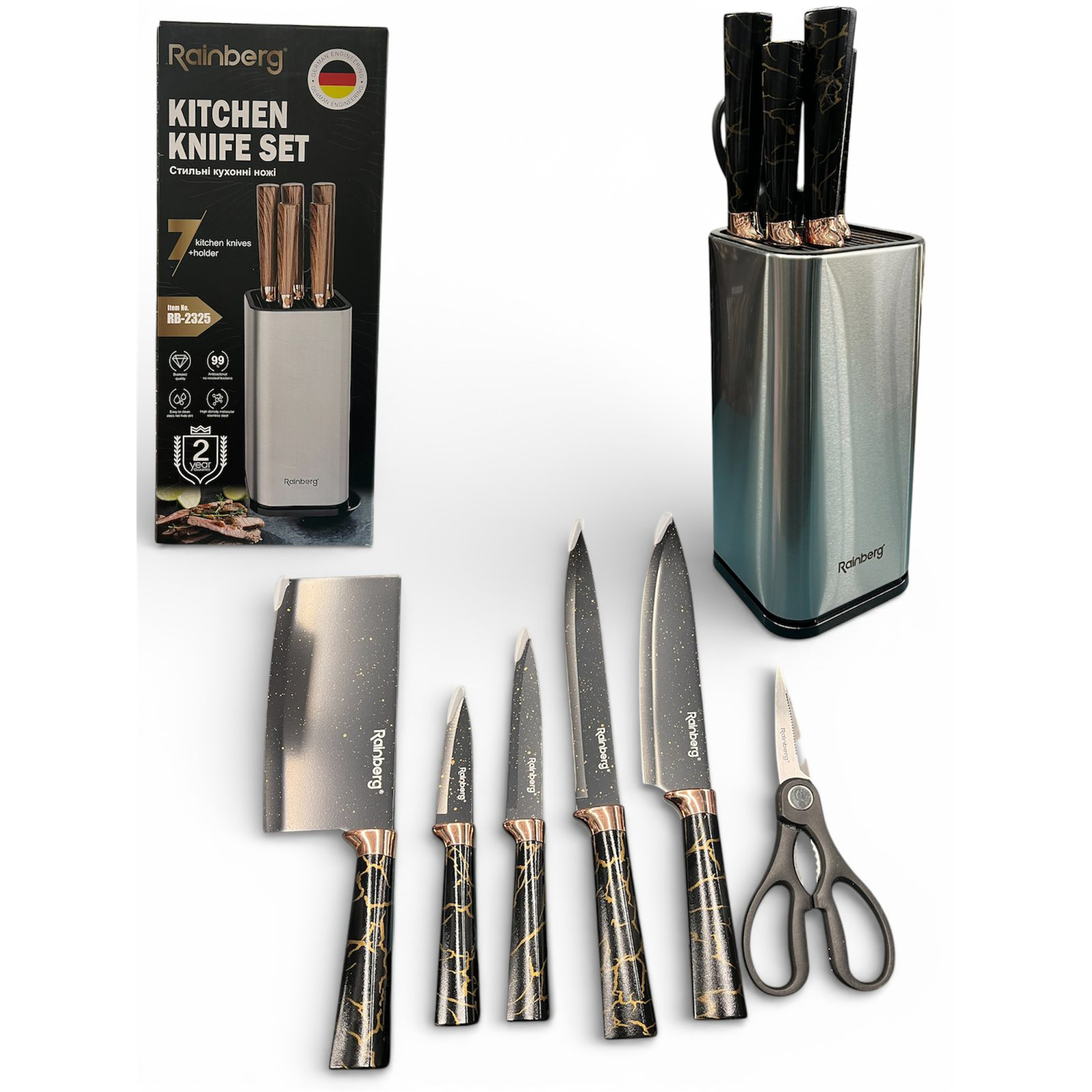 Набор ножей из нержавеющей стали с основанием Rainberg RB-2325 White