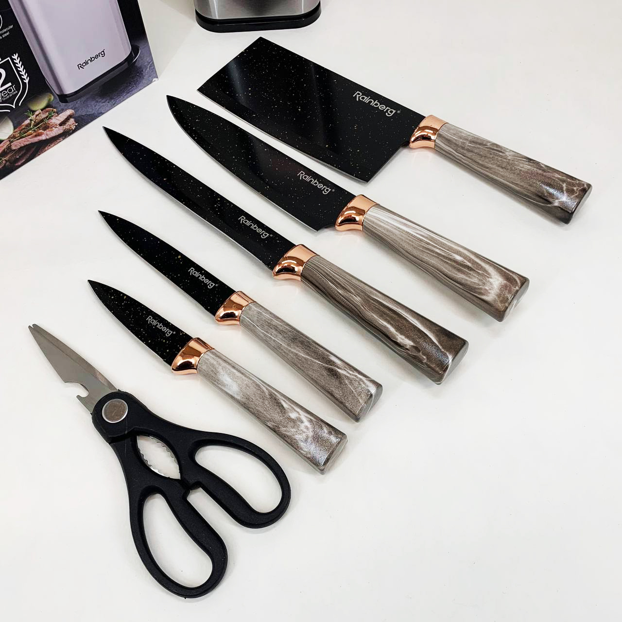 Набор ножей из нержавеющей стали с основанием Rainberg RB-2325 White