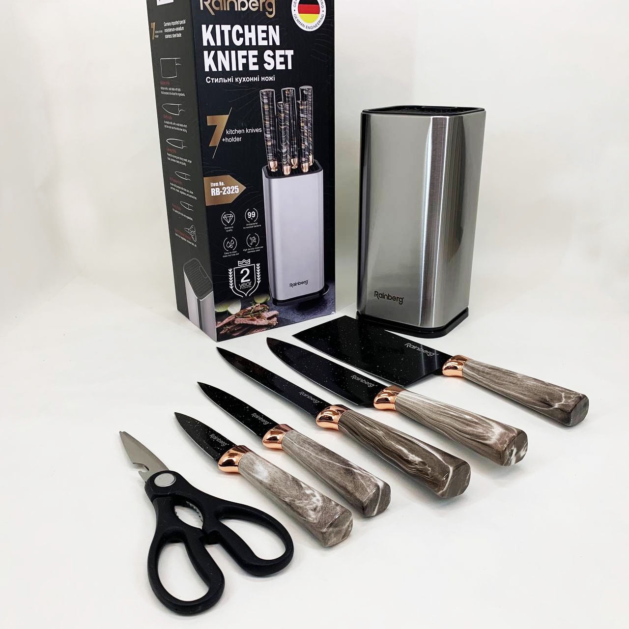 Набор ножей из нержавеющей стали с основанием Rainberg RB-2325 White