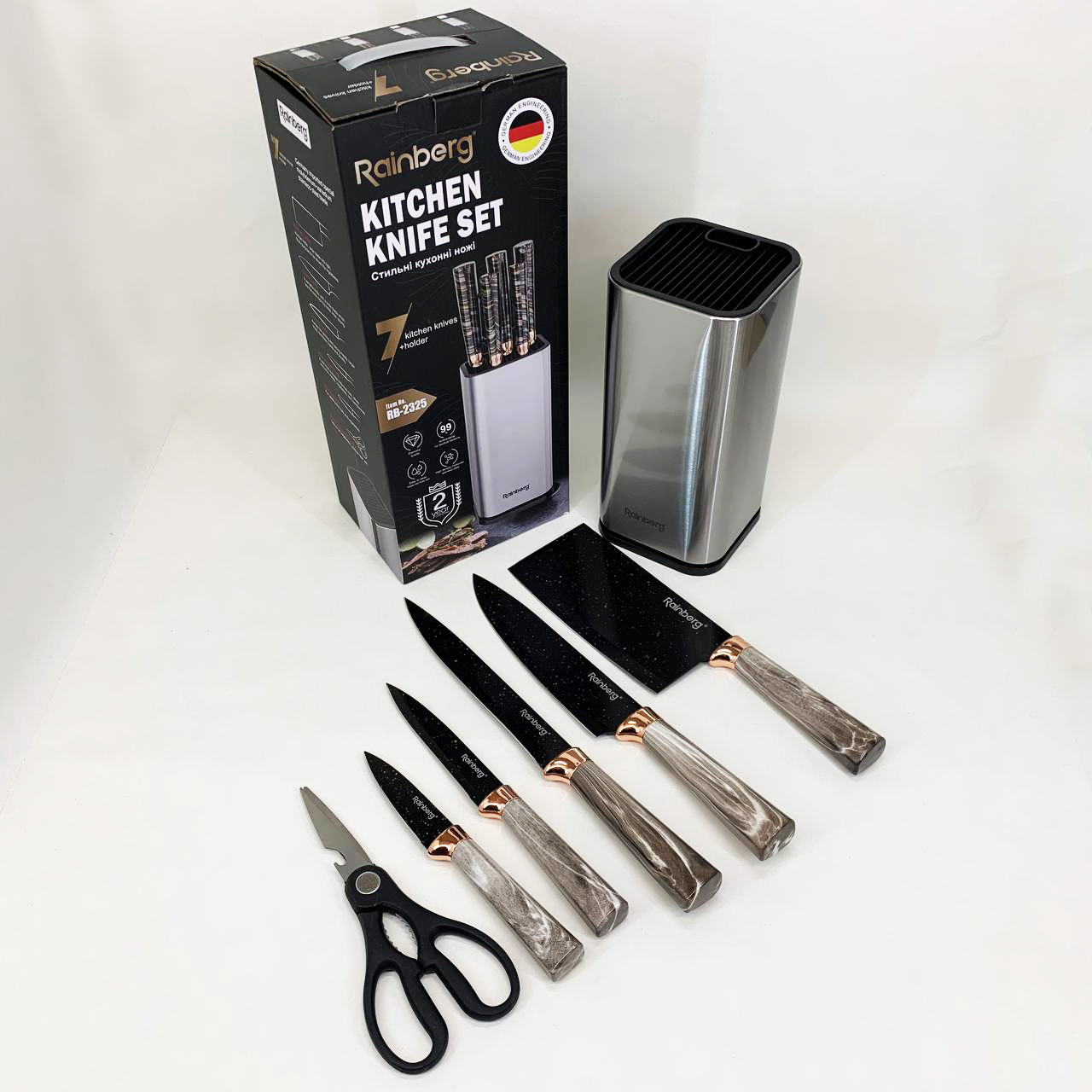 Набор ножей из нержавеющей стали с основанием Rainberg RB-2325 White