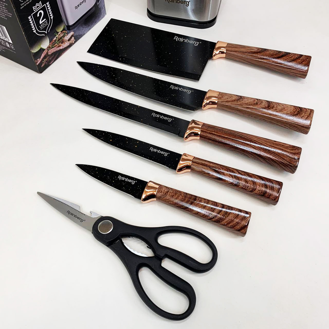 Набор ножей из нержавеющей стали с основанием Rainberg RB-2325 Brown
