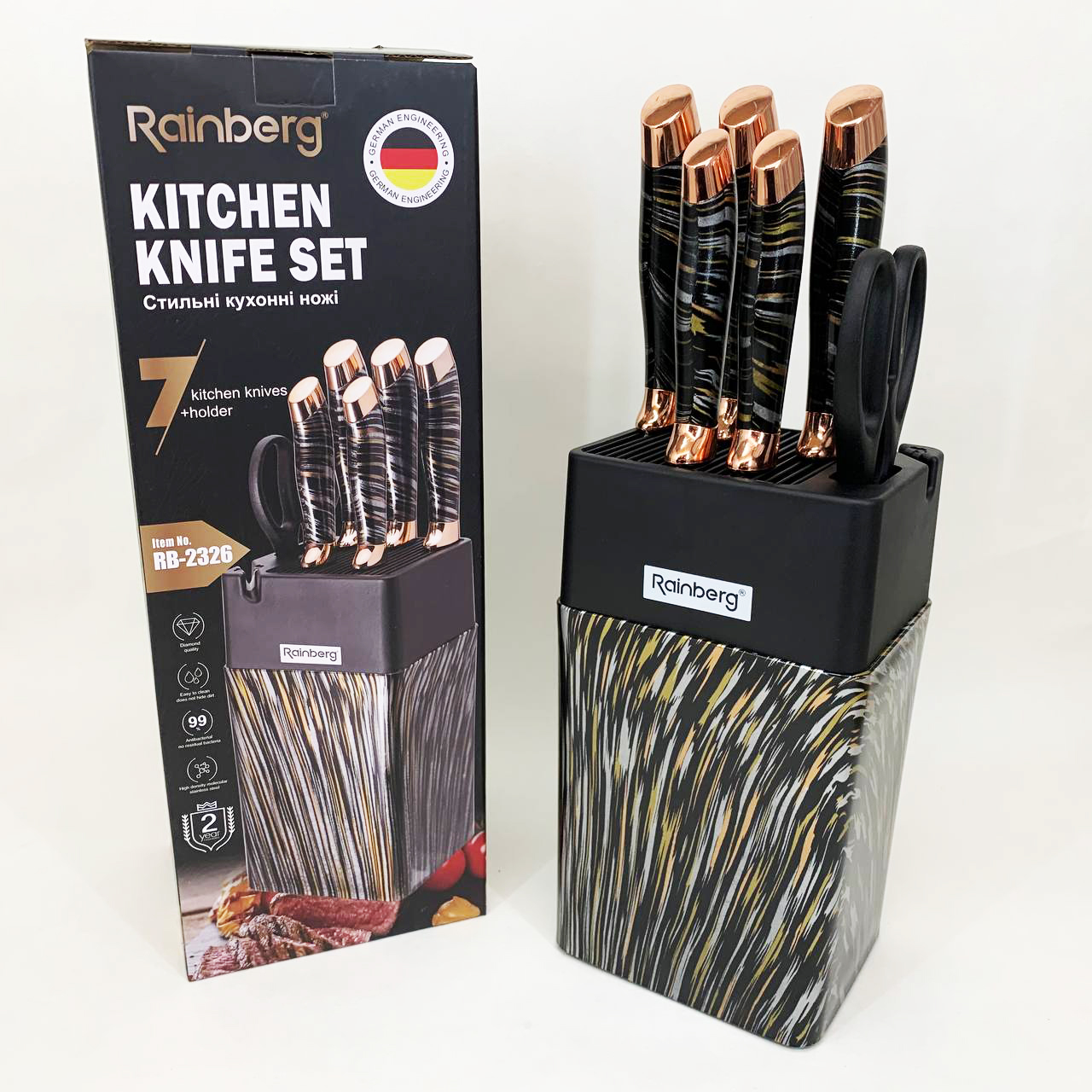 Набор ножей из нержавеющей стали с основанием Rainberg RB-2326 Black